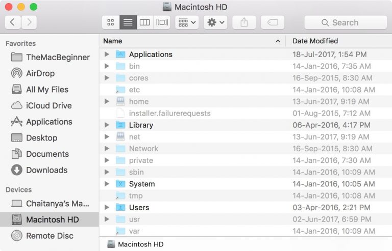 How to view the content of Root directory in Mac OS X